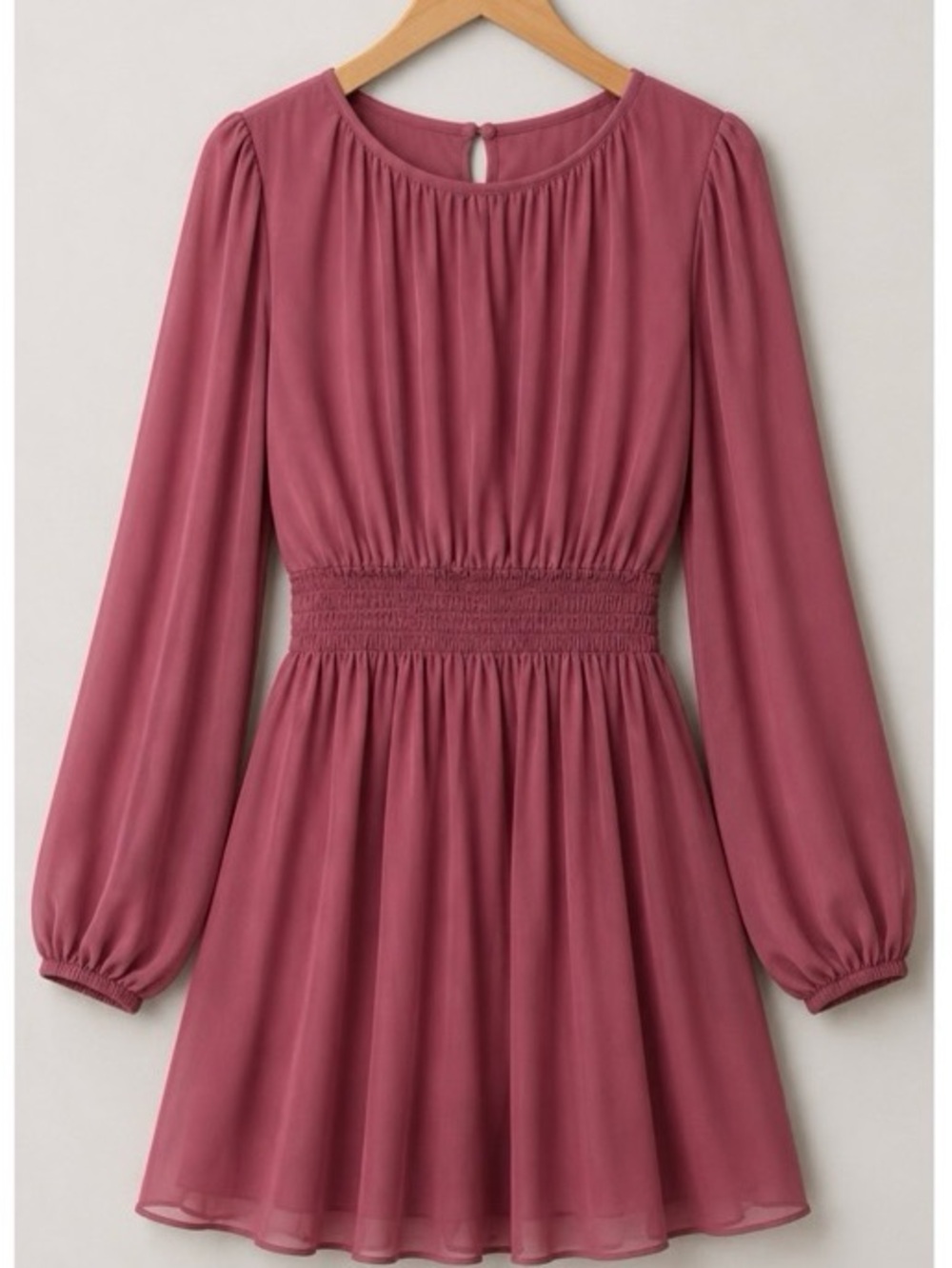 Banana Republic NWT Smocked Waist Long-Sleeve Mini Dress in Berry~Size L
